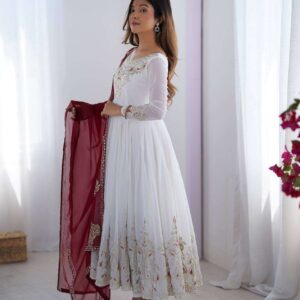 Women's Georgette Embroidery Sequence Work Anarkali Kurti With Dupatta Set