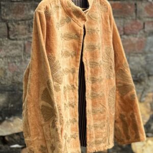 Womens Gold Velvet Embroidered Jacket with Floral Design