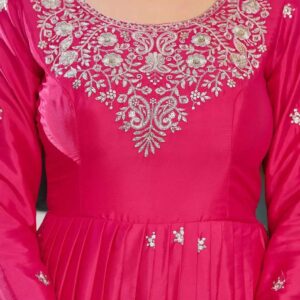Women's American Silk Sequence Embroidery Long Anarkali Kurti Gown With Dupatta