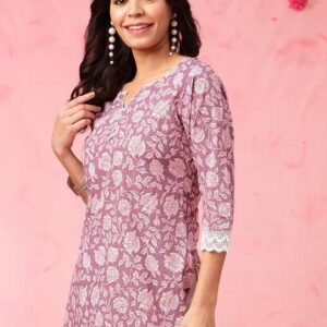 Women's Rayon Floral Printed Straight Short Kurti Set