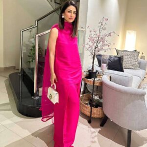 Women's Fendi Silk Solid Semi Stitched Sleeveless Kurti With Salwar and Dupatta set