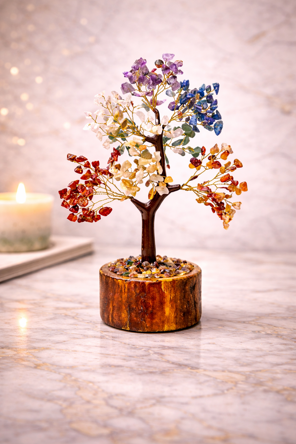 Crystal Tree Good Luck Showpiece for Home Decor Items Crystals Gemstones Bonsai Money Tree for Good Luck, Decoration Gift Item (Seven Chakra)
