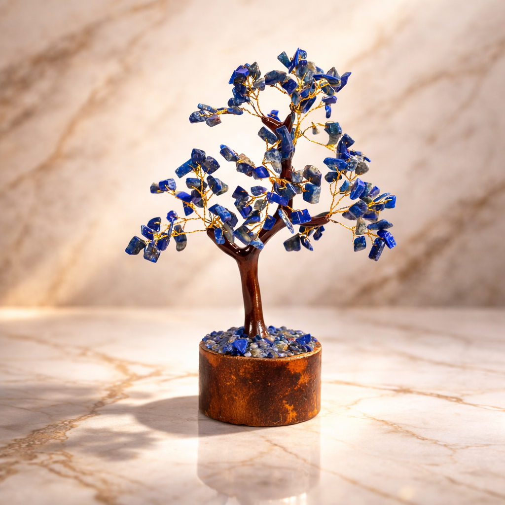 Crystal Tree Good Luck Showpiece for Home Decor Items Crystals Gemstones Bonsai Money Tree for Good Luck, Decoration Gift Item (Blue Lapis)