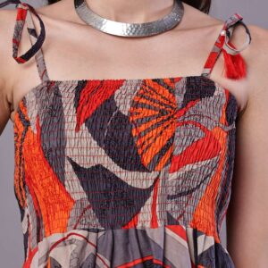 Women's Rust & Grey Abstract Print Cotton Handkerchief Hem Dress Midi Dresses