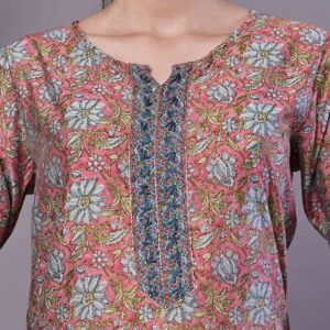 Women's Pink Floral Chanderi Printed Kurta Set with Dupatta Suit Sets