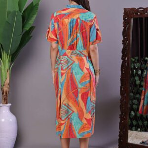 Women's Tropical Print Button-Down Cotton Midi Dress