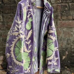 Womens Purple Velvet Embroidered Jacket with Floral Design