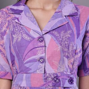 Women's Purple Abstract Print Cotton Shirt Dress
