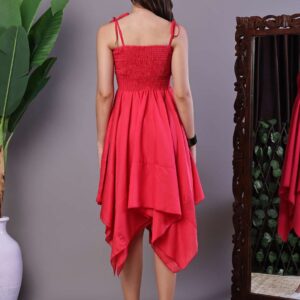 Women's Solid Red Cotton Handkerchief Hem Midi Dress Midi Dresses