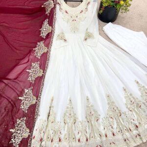 Women's Georgette Embroidery Sequence Work Anarkali Kurti With Dupatta Set