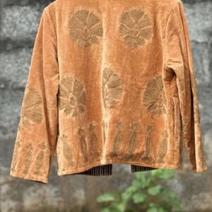 Womens Gold Velvet Embroidered Jacket with Floral Design