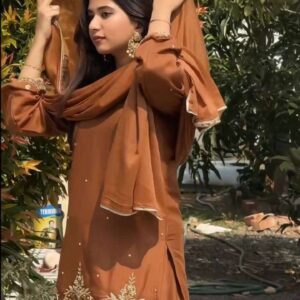 Women's Georgette Sequence Moti Work Straight Kurti With Salwar and Dupatta Set