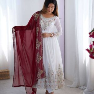 Women's Georgette Embroidery Sequence Work Anarkali Kurti With Dupatta Set