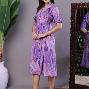 Women's Purple Abstract Print Cotton Shirt Dress