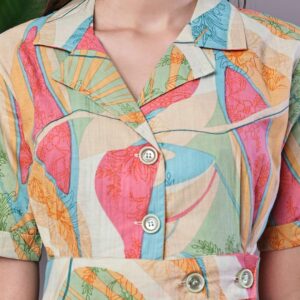 Women's Pastel Abstract Print Button-Down Cotton Midi Dress