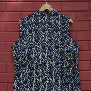 Womens Navy Blue Velvet Embroidered Jacket with Floral Design