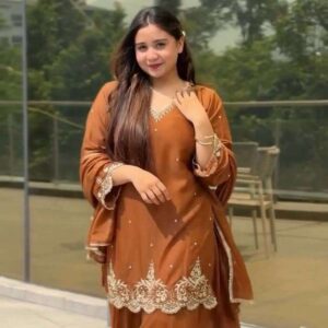 Women's Georgette Sequence Moti Work Straight Kurti With Salwar and Dupatta Set