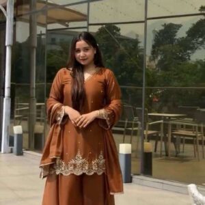 Women's Georgette Sequence Moti Work Straight Kurti With Salwar and Dupatta Set