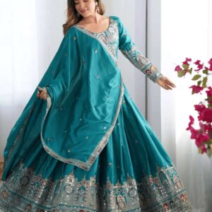 Women's Crepe Silk Sequence Embroidery and Zari Work Rajsthani Lehenga Choli with Dupatta