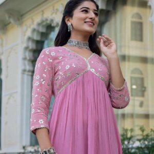 Women's Rayon embroidery work Georgette Fit & Flare Dress