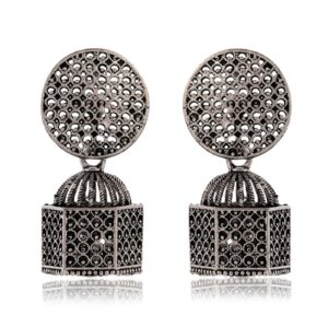 Earrings for Women Traditional Silver AZ838-OXidised Jhumka Set | German Silver Chand Baliyan & Jhumkas Earrings | Birthday & Anniversary Gift -AZ838-OX-ER33
