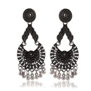 Women's Traditional Silver AZ838-OXidised Chandbali Ethnic Design Jhumka/Jhumki Earrings for Women