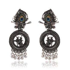 Earrings For Women AZ838-OXidised Traditional Radha Krishna | Silver Beads Ethnic Jhumka/Jhumki