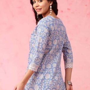 Women's Rayon Floral Printed Straight Short Kurti Set