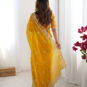 Women's Elegant Regal Purple Georgette Saree with Intricate Silver Thread & Sequin Embroidery – Complete with Embellished Blouse Piece for Festive & Party Wear