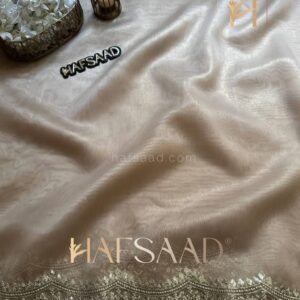 Luxurious Ivory Organza Dupatta with Heavy Golden Sequin & Zari Cutwork Border – Perfect for Weddings & Festive Layering