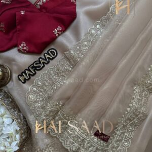 Luxurious Ivory Organza Dupatta with Heavy Golden Sequin & Zari Cutwork Border – Perfect for Weddings & Festive Layering