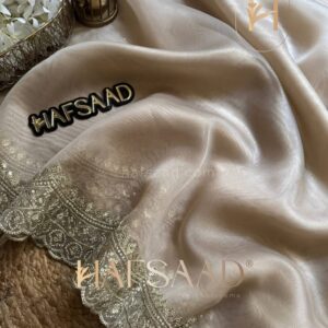 Luxurious Ivory Organza Dupatta with Heavy Golden Sequin & Zari Cutwork Border – Perfect for Weddings & Festive Layering