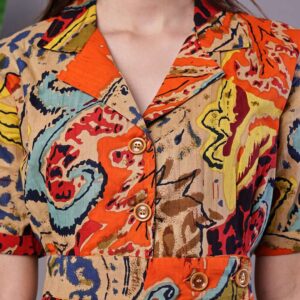 Women's Bohemian Chic Multi-Color Paisley Print Cotton Collared Midi Dress