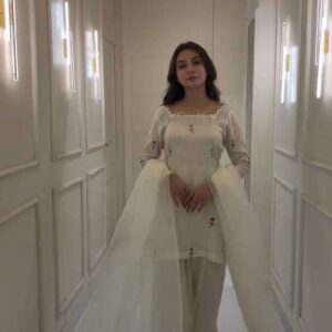 Women's Raw Silk Floral Printed Straight Kurti With Salwar and Dupatta Set