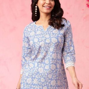 Women's Rayon Floral Printed Straight Short Kurti Set