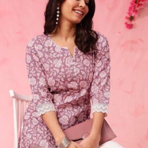 Women's Rayon Floral Printed Straight Short Kurti Set