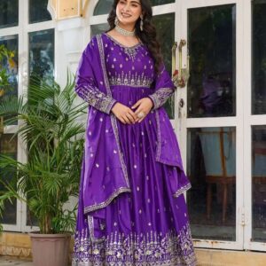 Women's American Silk Sequence Embroidery Long Anarkali Kurti (Gown) With Dupatta