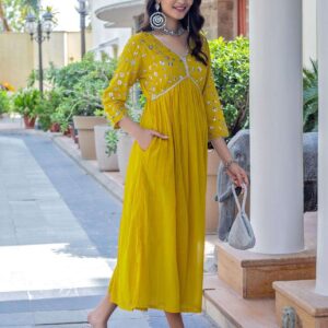 Women's Rayon embroidery work Georgette Fit & Flare Dress